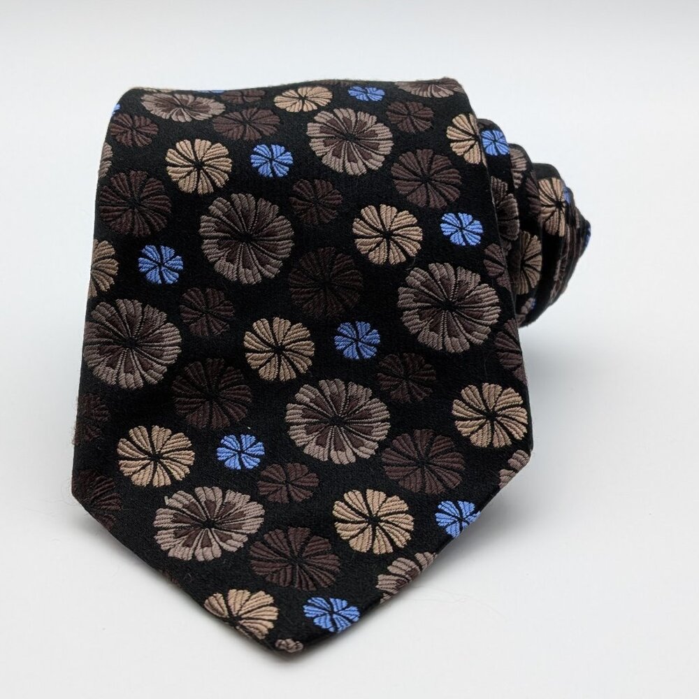 Serica 100% Italian Silk Tie Floral Pattern Black / Blue / Brown / Tan